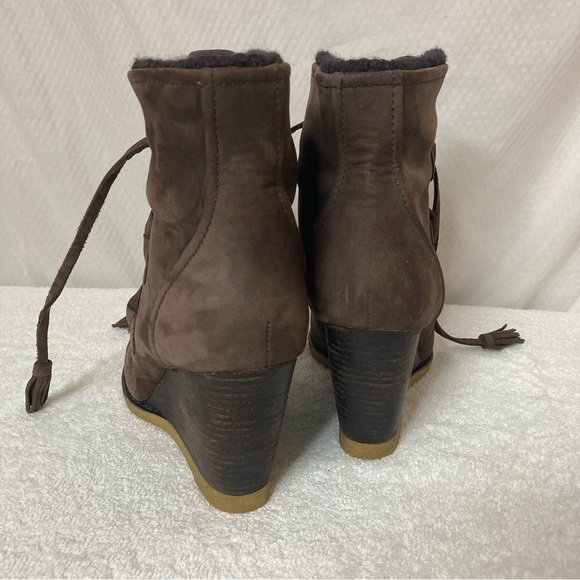 Lands’ End Brown Leather Suede Tassel Wedge Boots size 7.5 - Picture 4 of 8